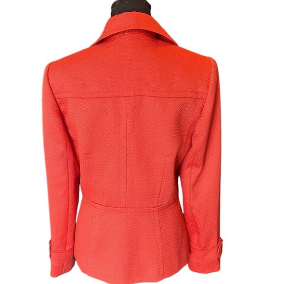 Tahari ASL Double Breasted Blazer w/ Belted Cuffs & Gold Buttons Orange Red SZ.4 - Picture 14 of 16